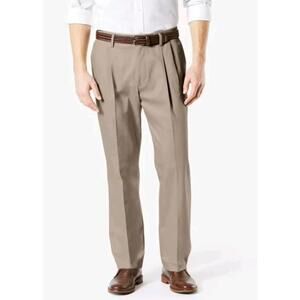 Dockers Classic Fit Beige Pleated Cotton Khakis Chinos Mens Pants 38x32 MP4
